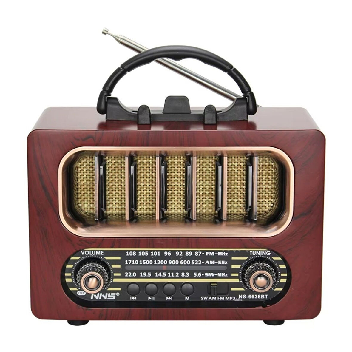Orta Boy Retro Ahşap Tasarım Bluetooth Hoparlörlü Radyo – Fm/am Destekli, Şarjlı Ve Taşınabiliri Radyo Ns-6636 (4915)