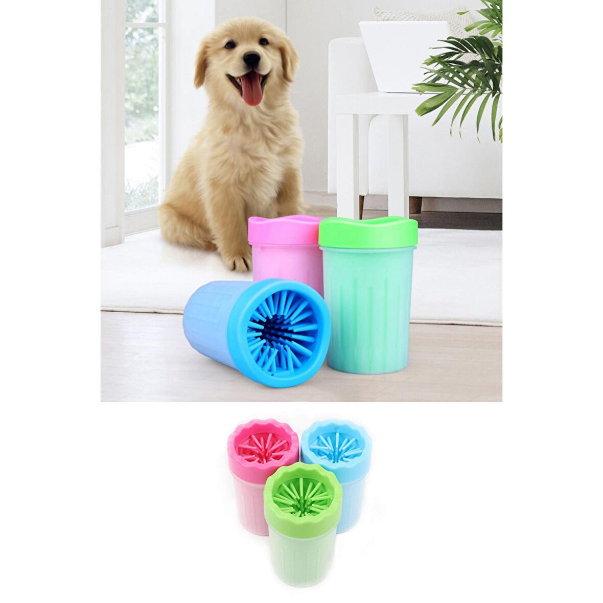 Pati Ayak Yıkama Kovası Silikon Jel Fırçalı Kedi Köpek  (Küçük) (4915)