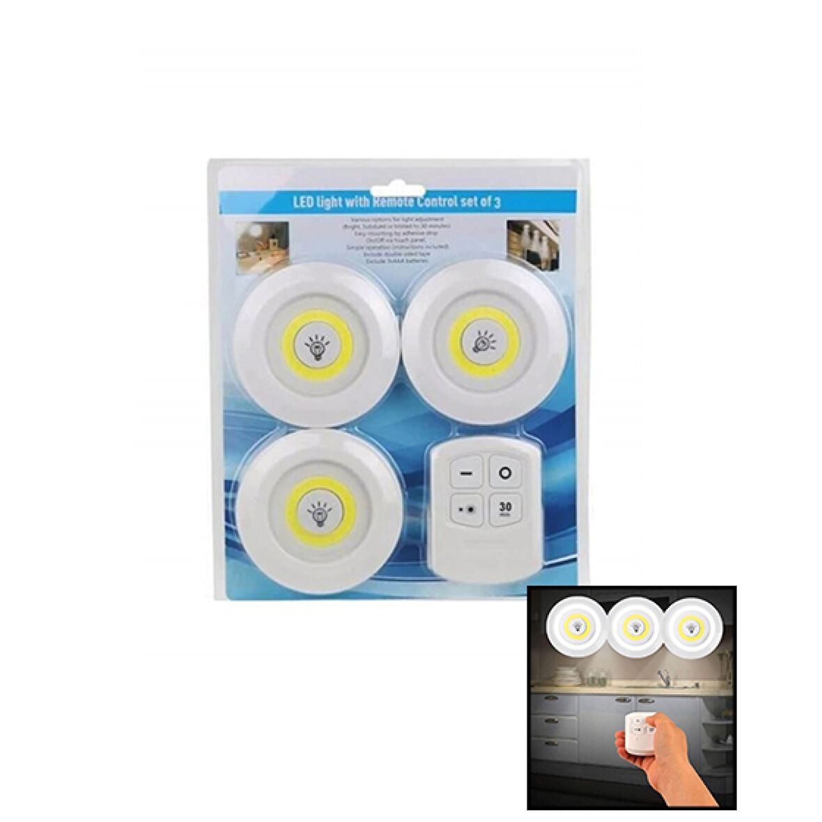 YUVARLAK 3 PARÇA  DOKUNMATİK - KUMANDALI LAMBA SETİ (4915)