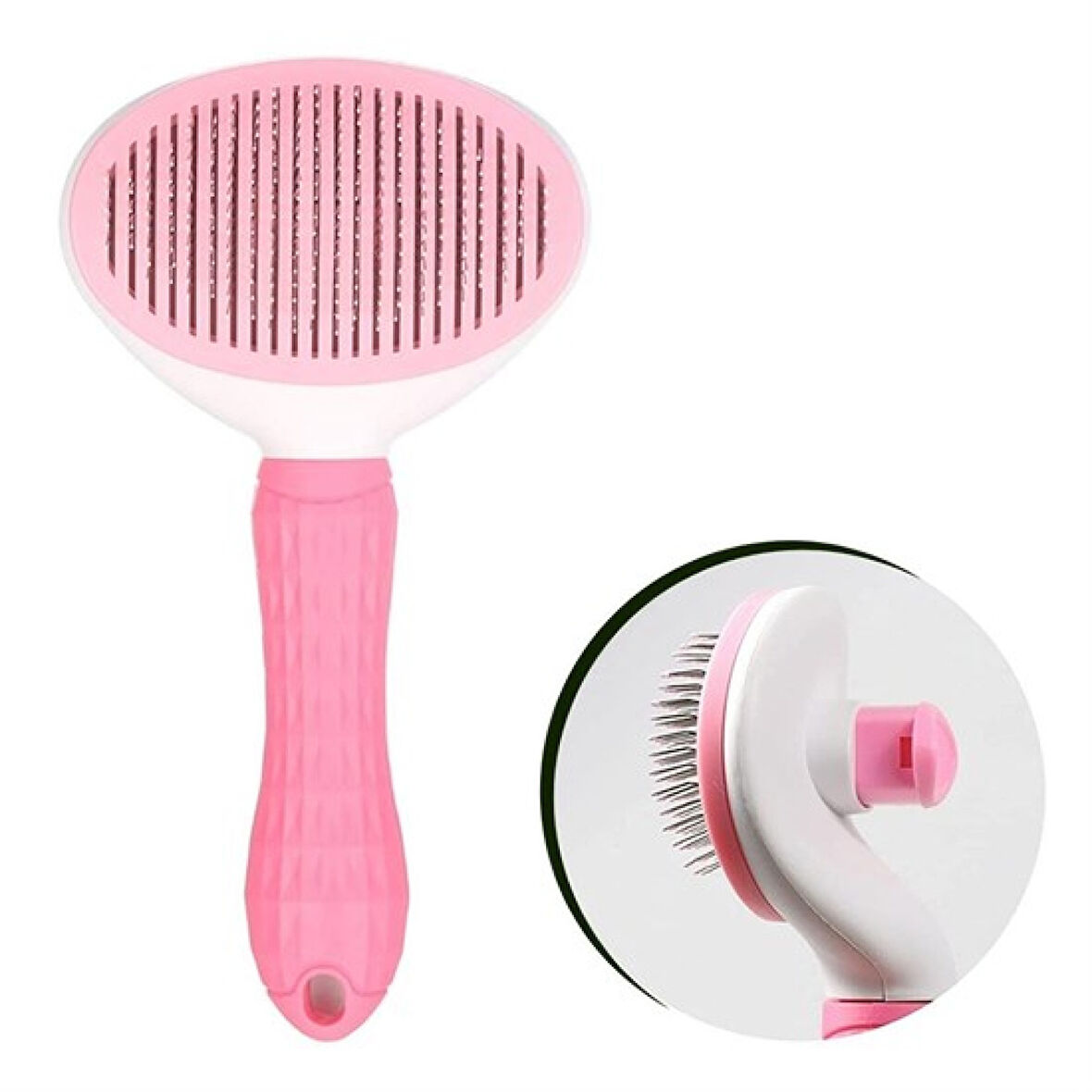Kedi Köpek Tüy Toplayıcı Kendini Temizleyebilen Ergonomik Saplı Evcil Hayvan Tarağı Pembe (4915)
