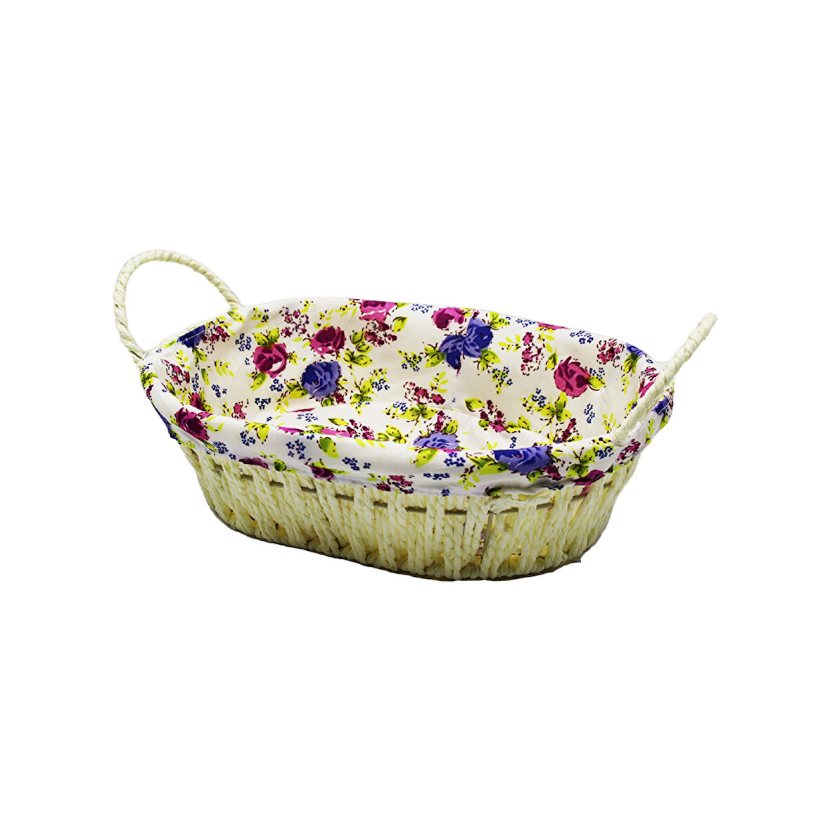 OVAL RENKLİ BEZLİ HASIR EKMEK SEPETİ (4915)
