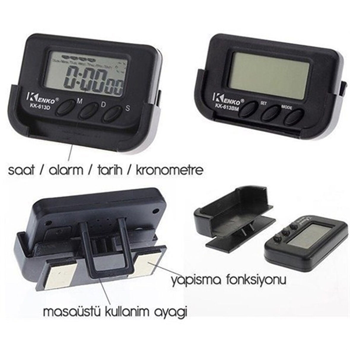 Ev ve Araç Tipi Dijital Saat Kronometreli Alarmlı Pilli Saat (4915)