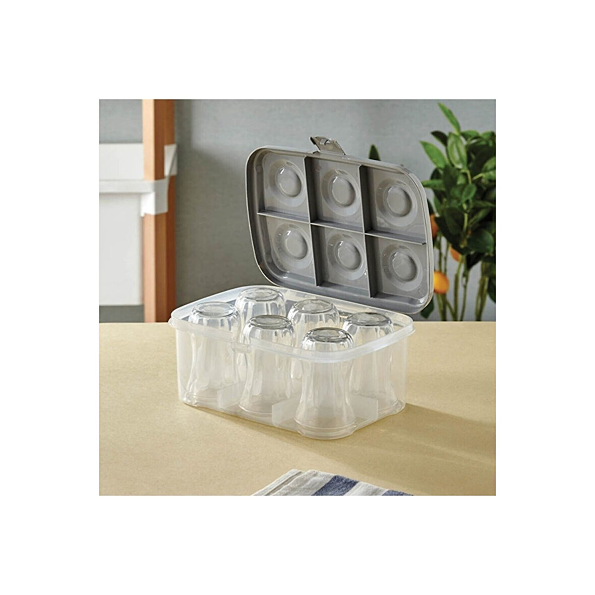 Bardak Taşıma Kutusu Şeffaf - 6 Bardak Kapasiteli Piknik Kutusu (4915)