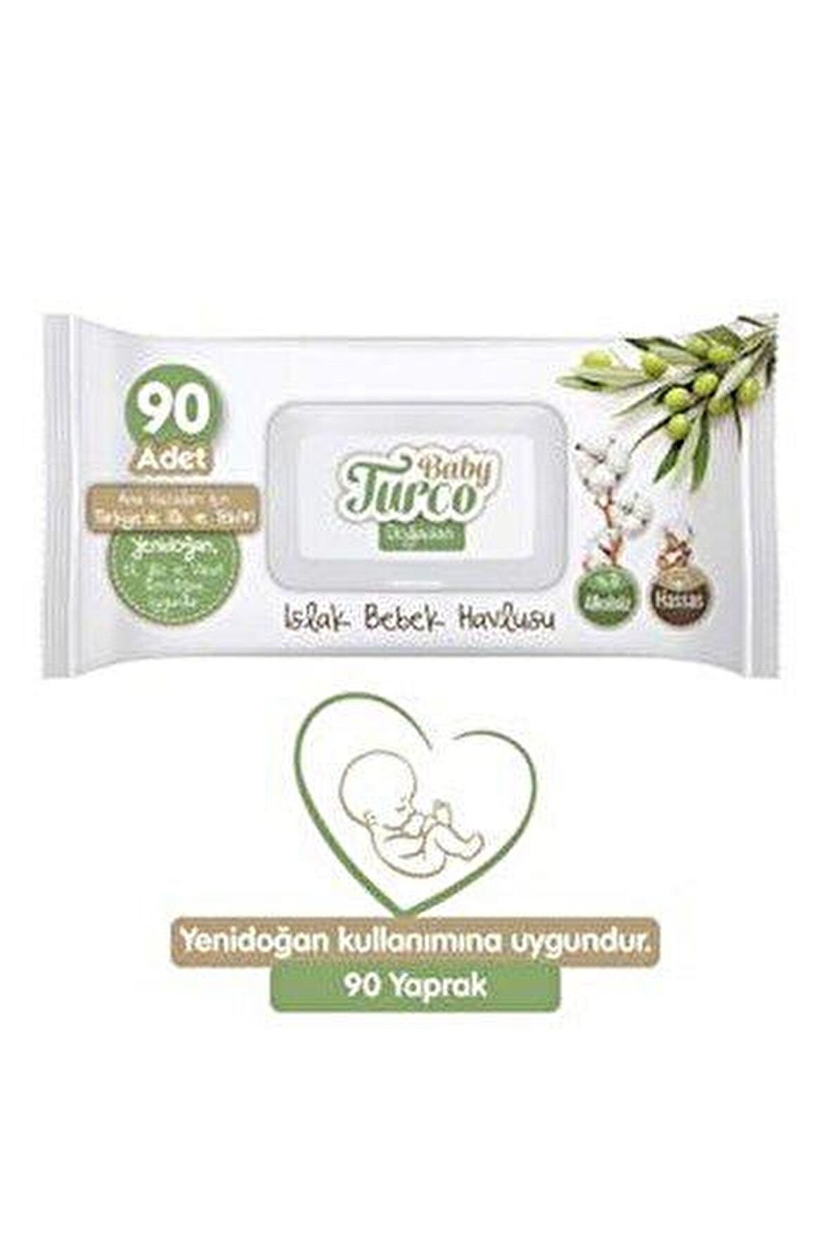 Baby Turco Doğadan Yenidoğan Alkolsüz 12 x 90 Yaprak 12 Paket Islak Mendil