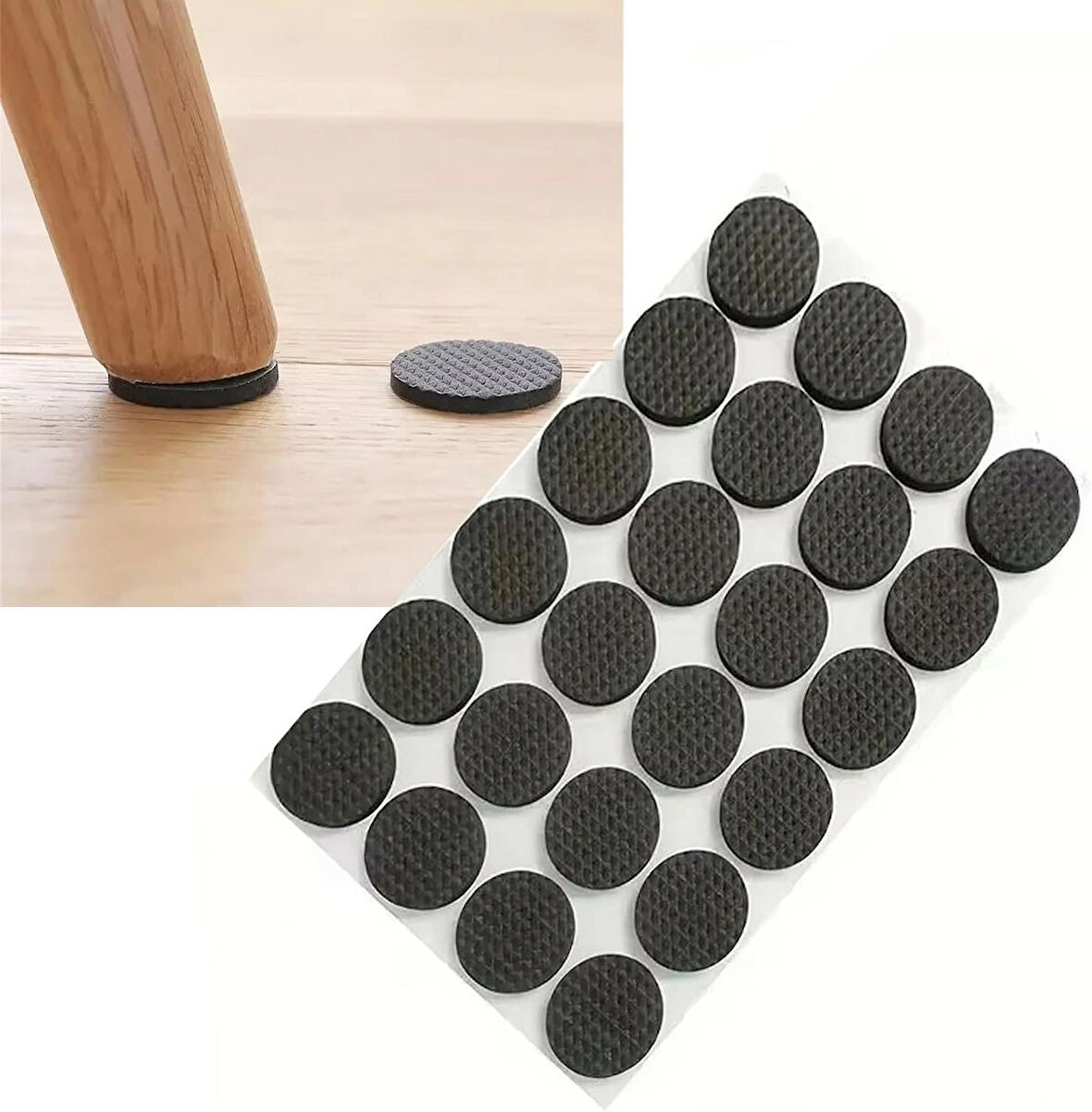 Microcase 24in1 Yapışkanlı Ses Gıcırdama ve Çizik Önleyici Eşya Mobilya Ayak Pedi Seti Yuvarlak Tasarım - SİYAH AL5007