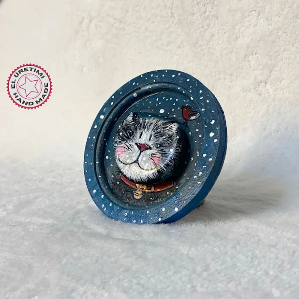 Uretti - Belkıs 8188 - El Yapımı Doğal Taş Sevimli Kedi Dekoratif Obje - 12 x 12 cm