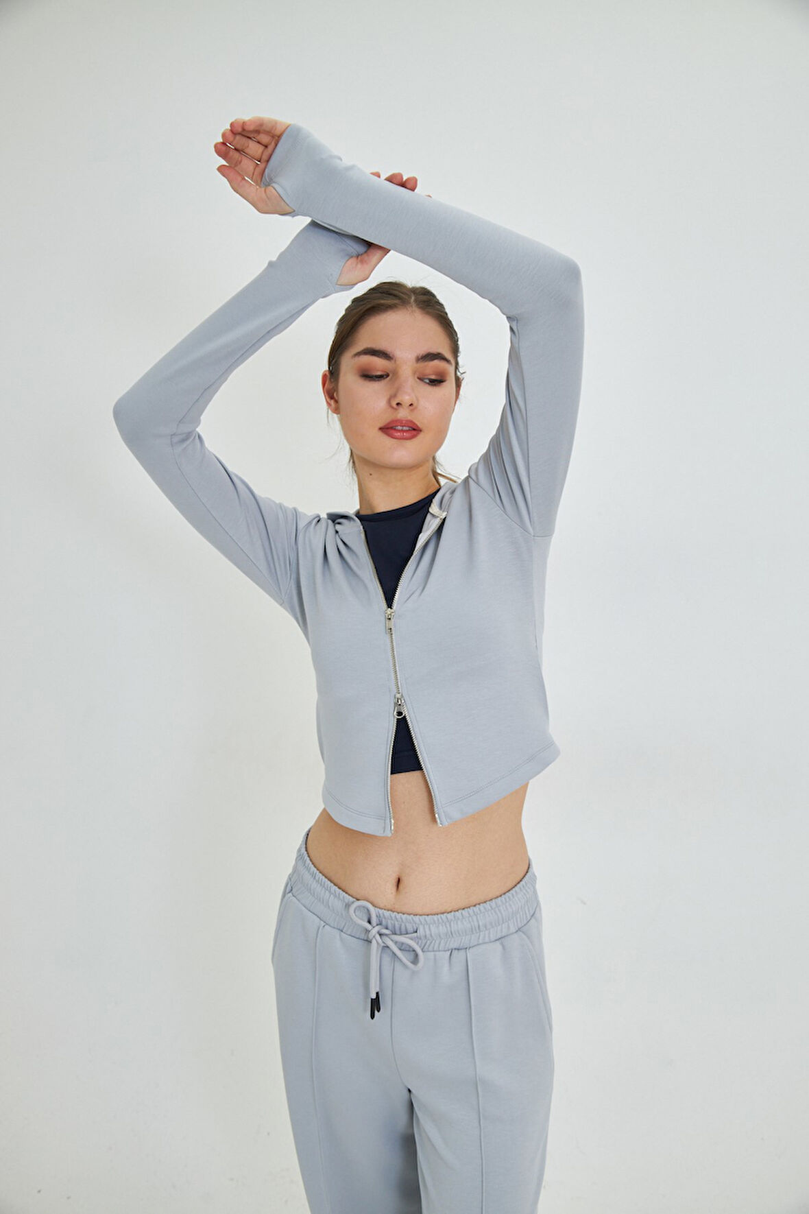 Özel Dikim Modal Kumaş  Fermuarlı Kapüşonlu Sweatshirt