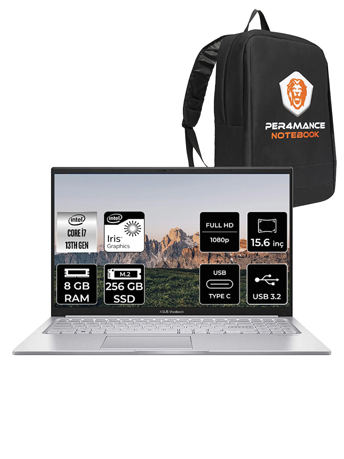 ASUS Vivobook 15 X1504VA i7 1355U 8GB RAM 256GB SSD 15.6'' FHD FDOS NJ412 & PER4 ÇANTA