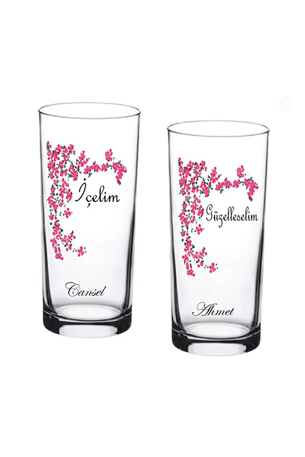 2 Li Begonvil Baskılı Içelim Güzelleşelim Rakı Ve Meşrubat Bardağı