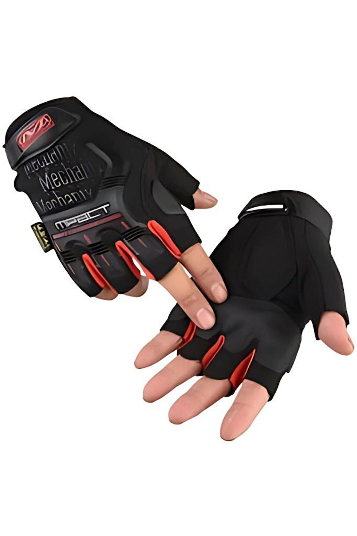 Mechanix Yarım Parmak Eldiven- Taktik Destekli Kadın&Erkek unisex Eldiven KIRMIZI-M
