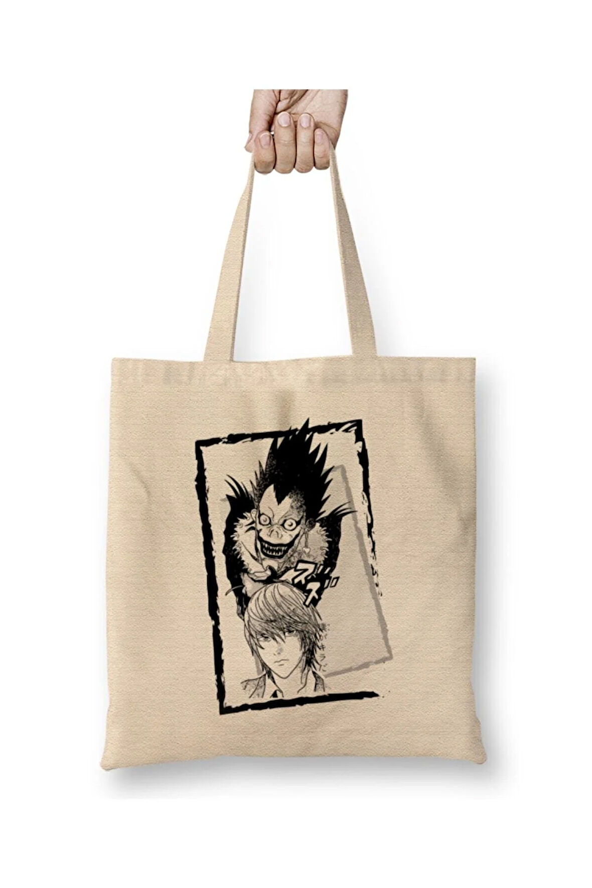 Kira And Ryuk Death Note Beyaz Bez Çanta Uzun Saplı Alışveriş Çantası Plaj Çantası
