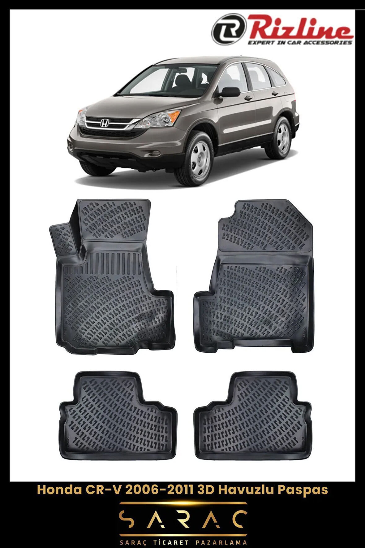 Rizline Honda CR-V 2010 Model 3D Havuzlu Paspas
