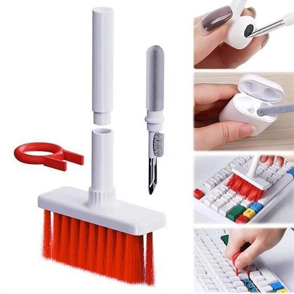 caselka® Çok Amaçlı Kırmızı Hassas Fırça Başlıklı  Bilgisayar Laptop Temizleme Fırçası