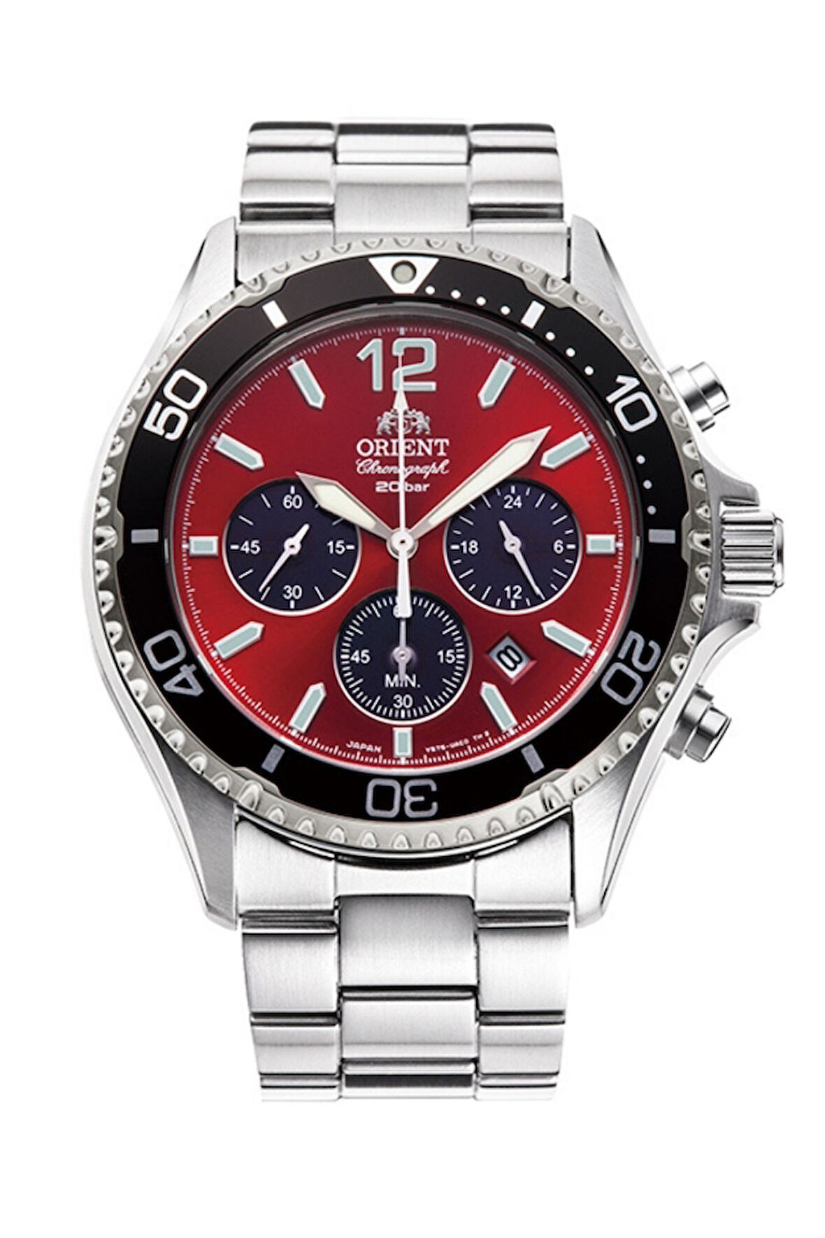 Orient Mako RA-TX0207R10B Quartz Solar Çelik Gri Kırmızı Kadran Safir Kristal 20 ATM 43 mm Erkek Kol Saati 