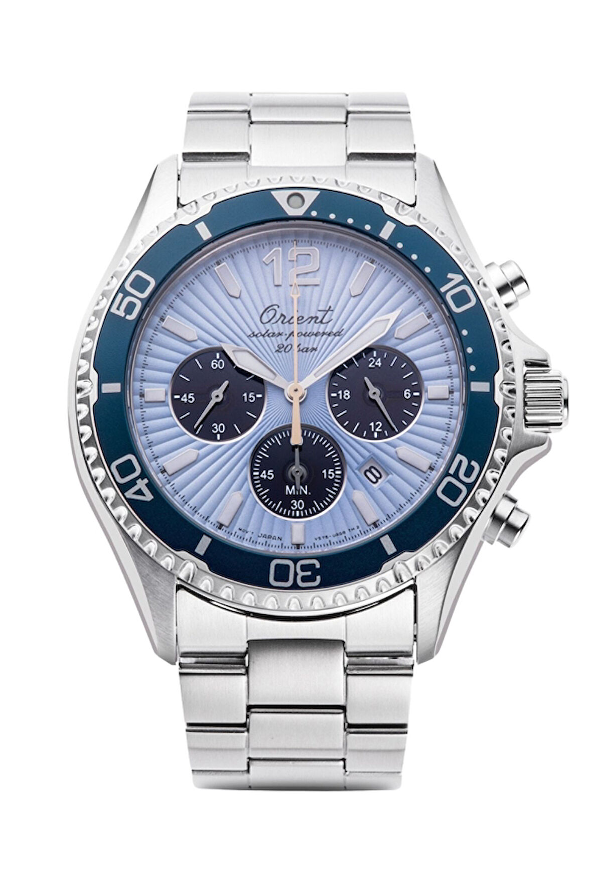 Orient Mako Chronograph Solar RA-TX0210L10B Çelik Gri Mavi Kadran 20 ATM 43 mm Erkek Kol Saati 