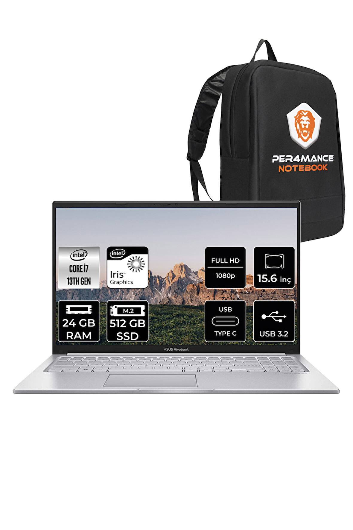 ASUS Vivobook 15 X1504VA i7 1355U 24GB RAM 512GB SSD 15.6'' FHD FDOS NJ195 & PER4 ÇANTA