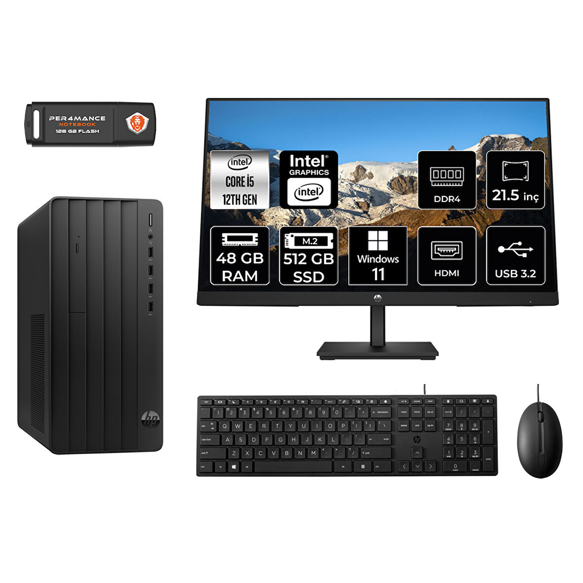 HP PRO TOWER 290 G9 MA5EAD142 i5 12500 48GB RAM 512GB SSD 21.5" W11P MASAÜSTÜ PC