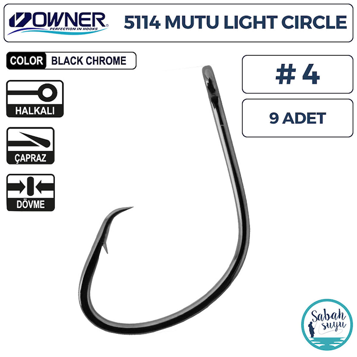 Owner 5114 Mutu Light Circle Delikli İğne #4 (9 Adet) Siyah Krom