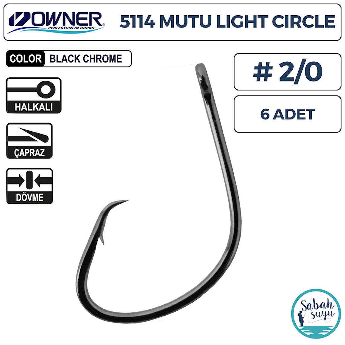 Owner 5114 Mutu Light Circle Delikli İğne #2/0 (6 Adet) Siyah Krom