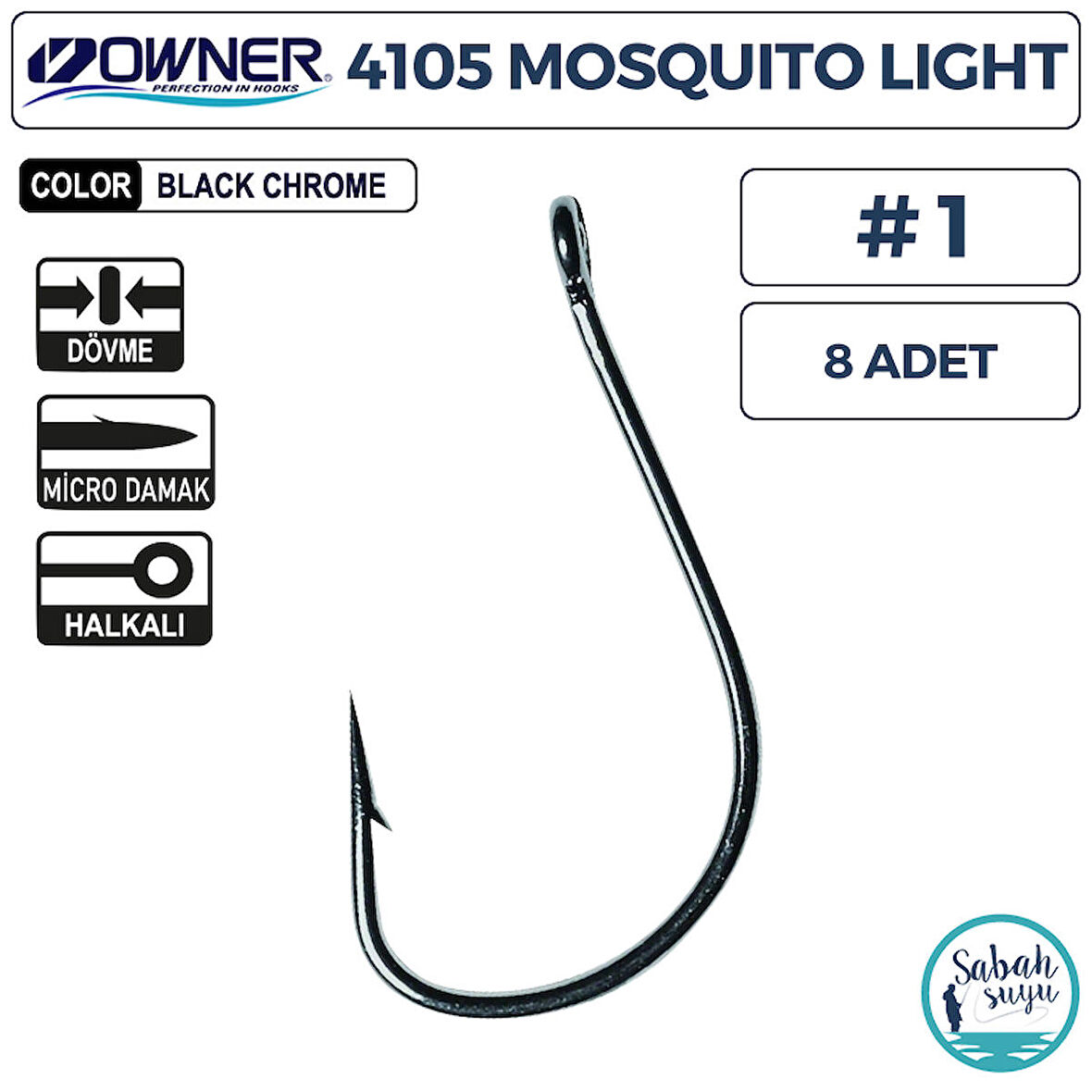 Owner 4105 Mosquito Light Delikli İğne #1 (8 Adet) Siyah