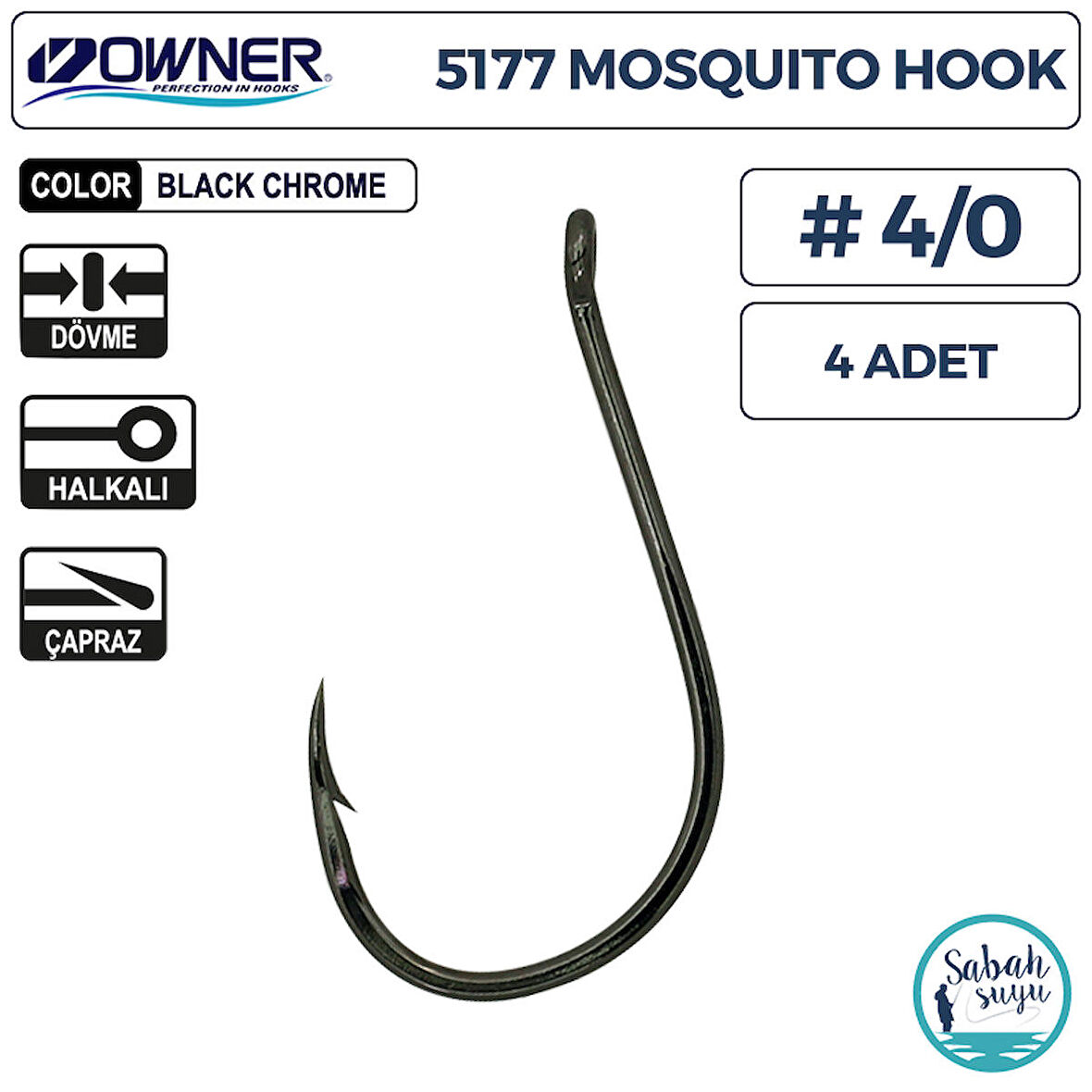 Owner 5177 Mosquito Hook Delikli İğne #4/0 (4 Adet) Siyah