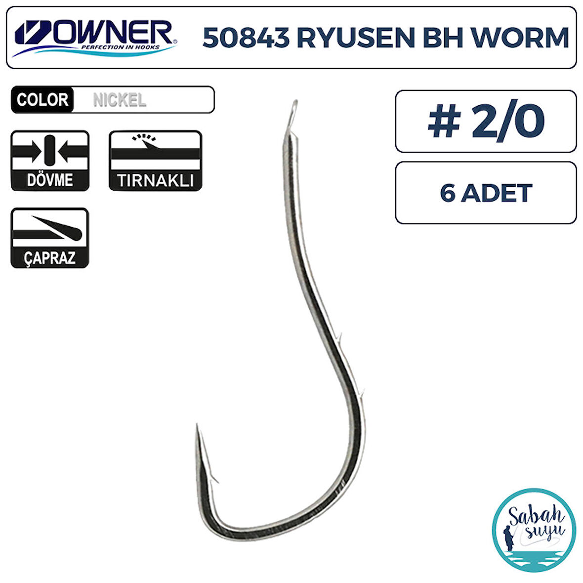 Owner 50843 Ryusen BH Worm Tırnaklı İğne #2/0 (6 Adet) Beyaz