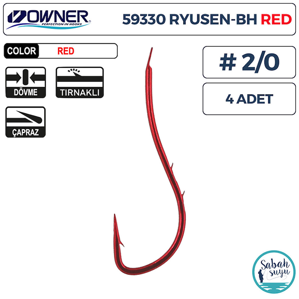 Owner 59330 Ryusen BH Worm Tırnaklı İğne #2/0 (4 Adet) Kırmızı
