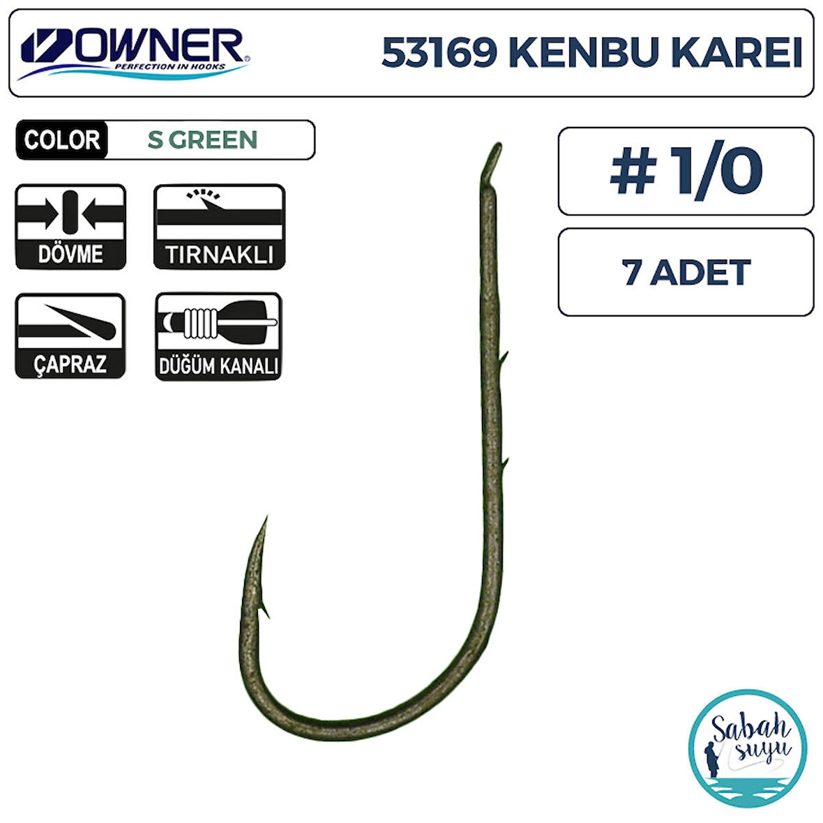 Owner 53169 Kenbu Karei Tırnaklı İğne #1/0 (7 Adet) Yeşil