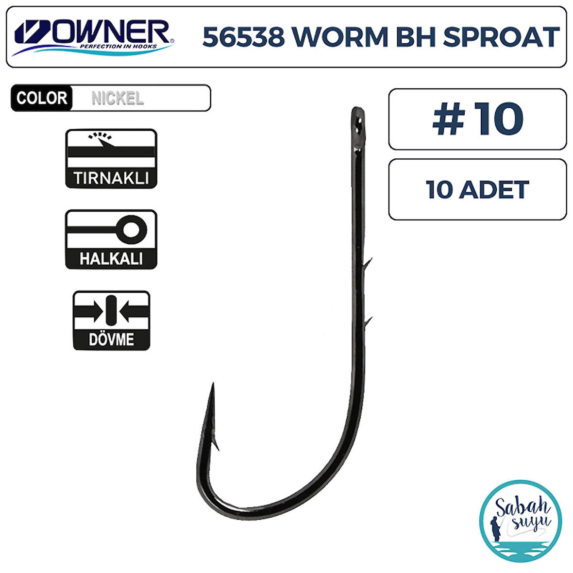 Owner 56538 Worm BH Sproat Black Chrome Tekli İğne #10 (10 Adet)