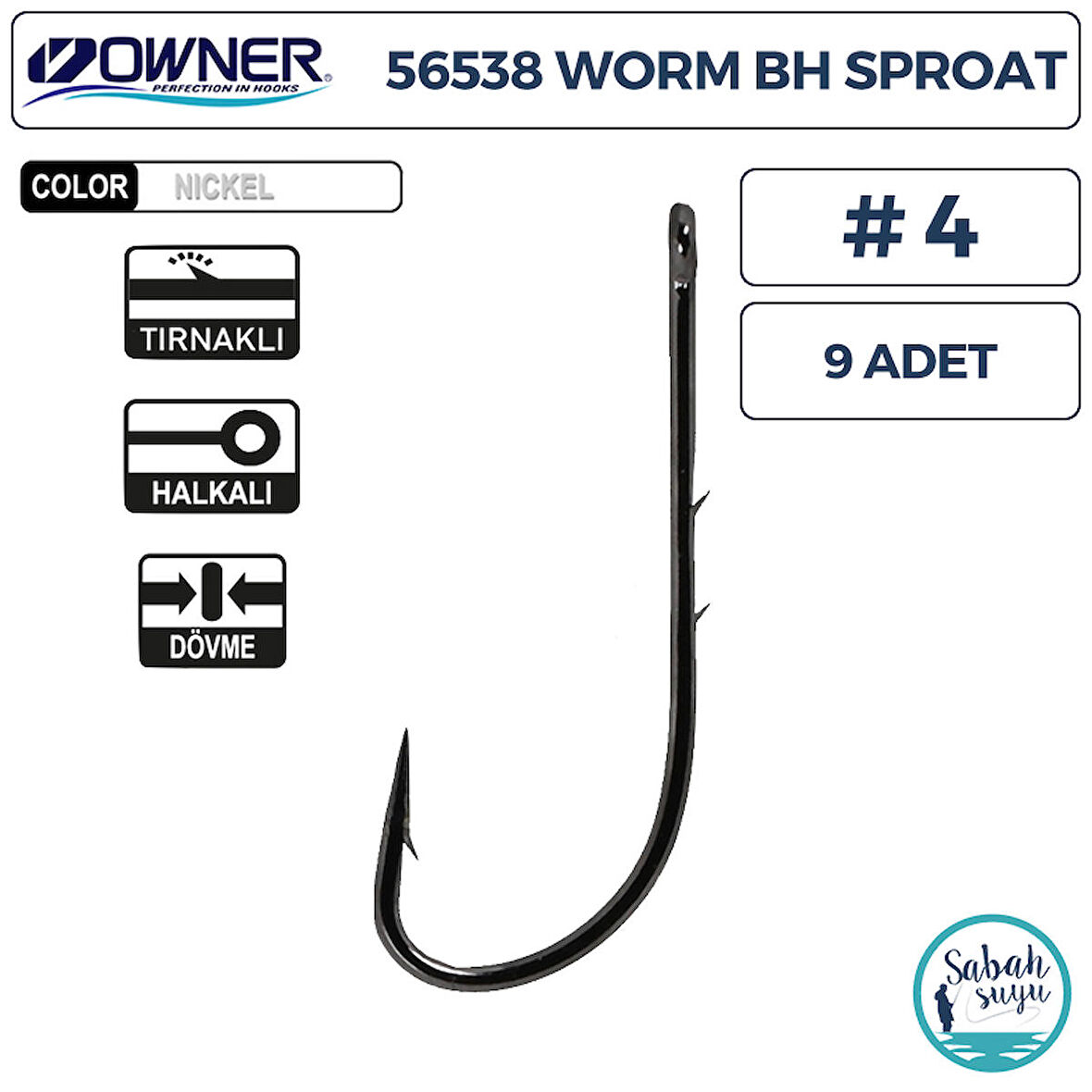 Owner 56538 Worm BH Sproat Black Chrome Tekli İğne #4 (9 Adet)