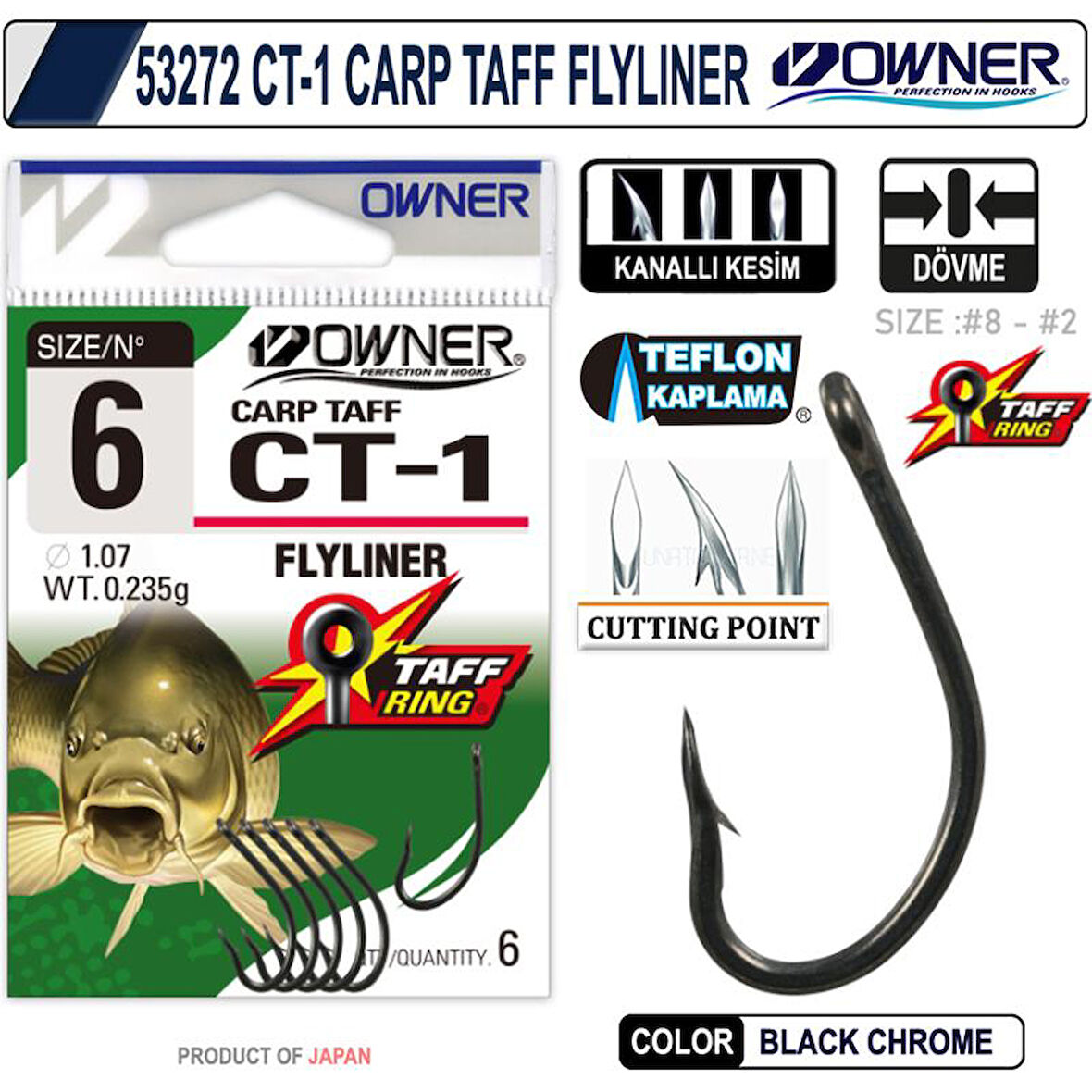 Owner 53272 CT-1 Carp Taff Flyliner Sazan İğnesi