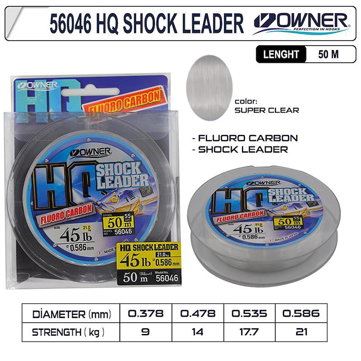 Owner 56046 Hq Shock Leader Fluorocarbon Super Clear