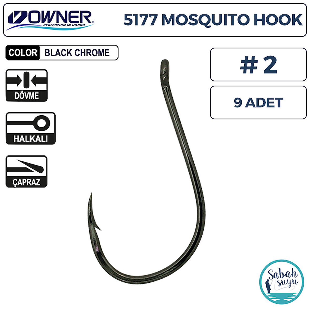 Owner 5177 Mosquito Hook Delikli İğne #2 (9 Adet) Siyah