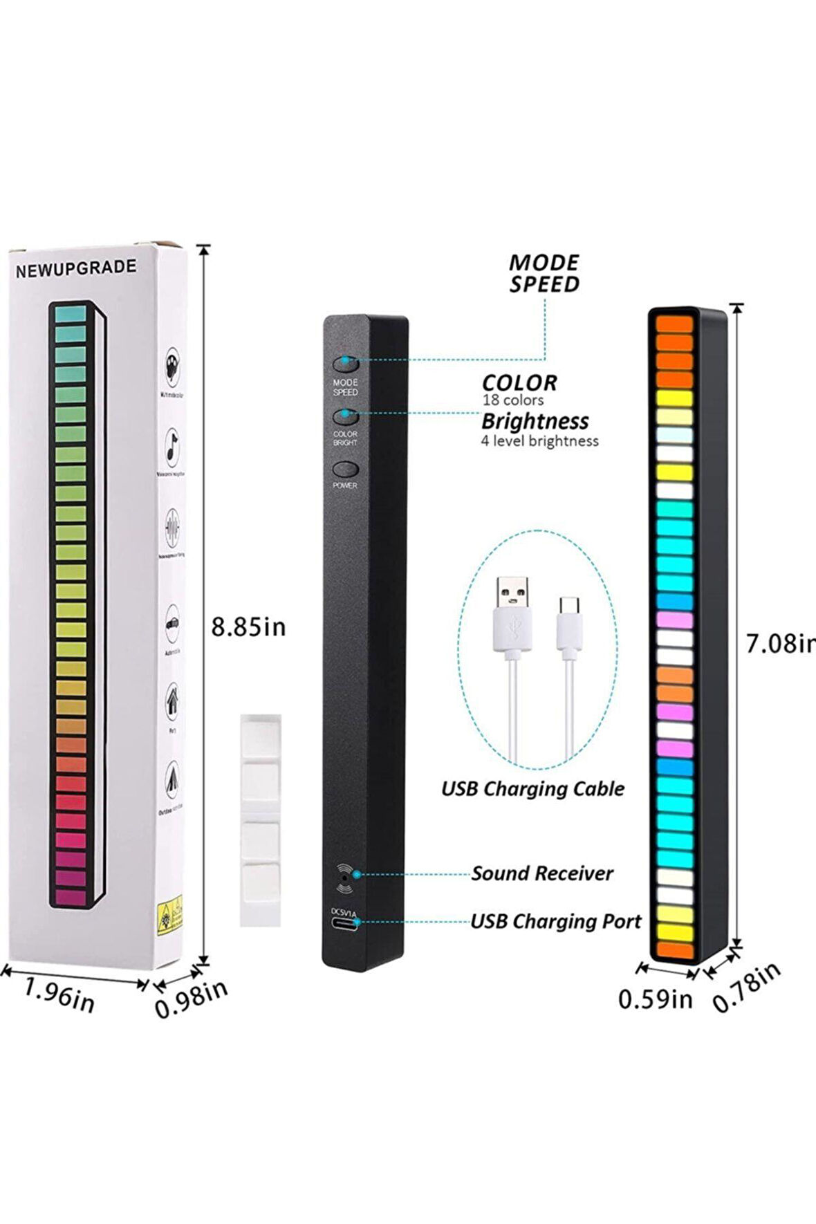 Sese Duyarlı Ekolayzer 32 Led 8 Mod 18 Renk Çubuk Led