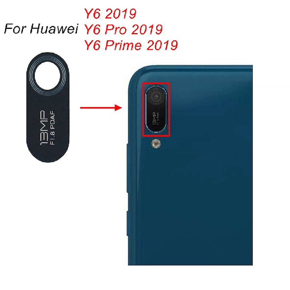Huawei Uyumlu Y6 2019 Arka Kamera Camı Lens Yapışkanlı