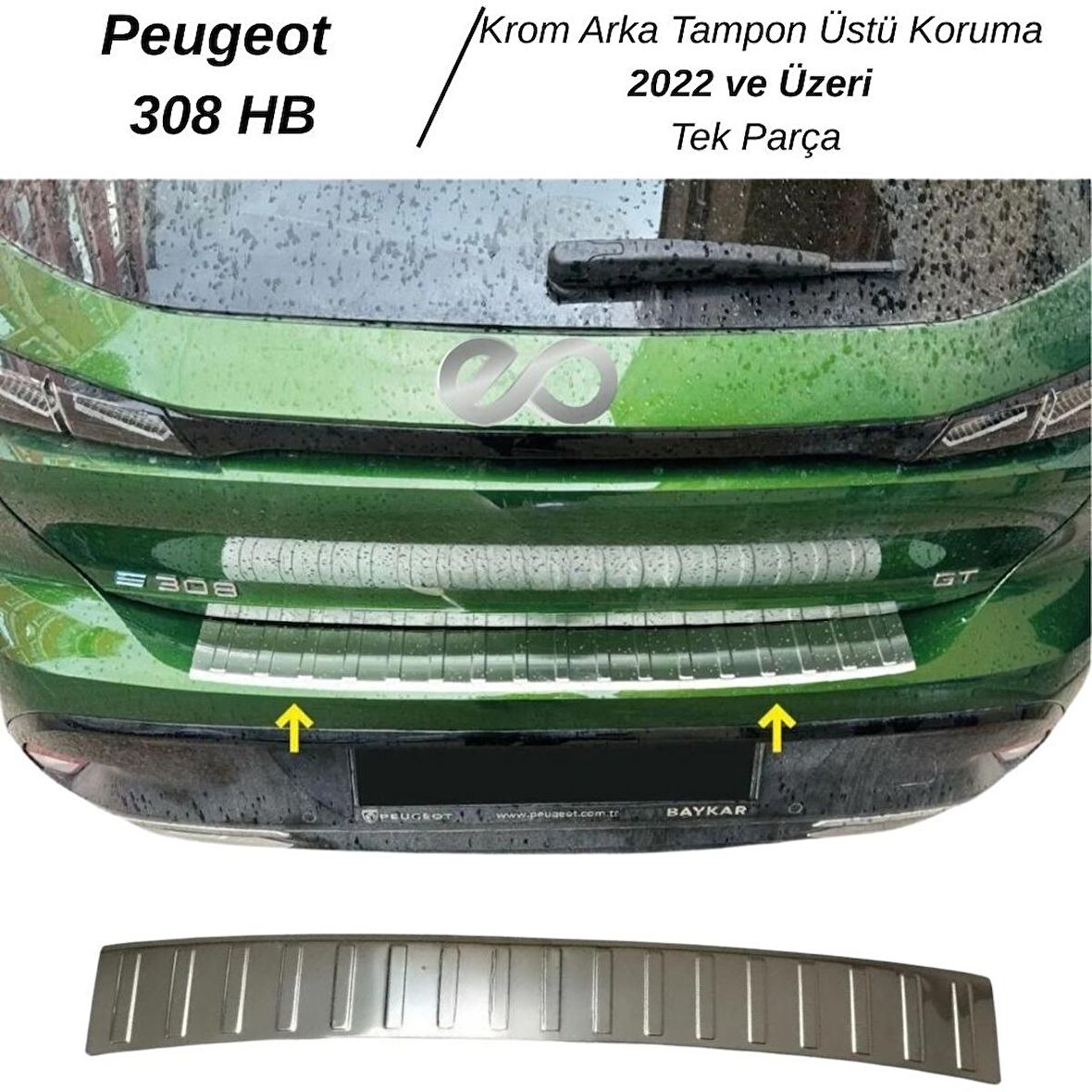 Peugeot 308 HB Krom Arka Tampon Üstü Koruma 2022 ve Üzeri Paslanmaz Çelik