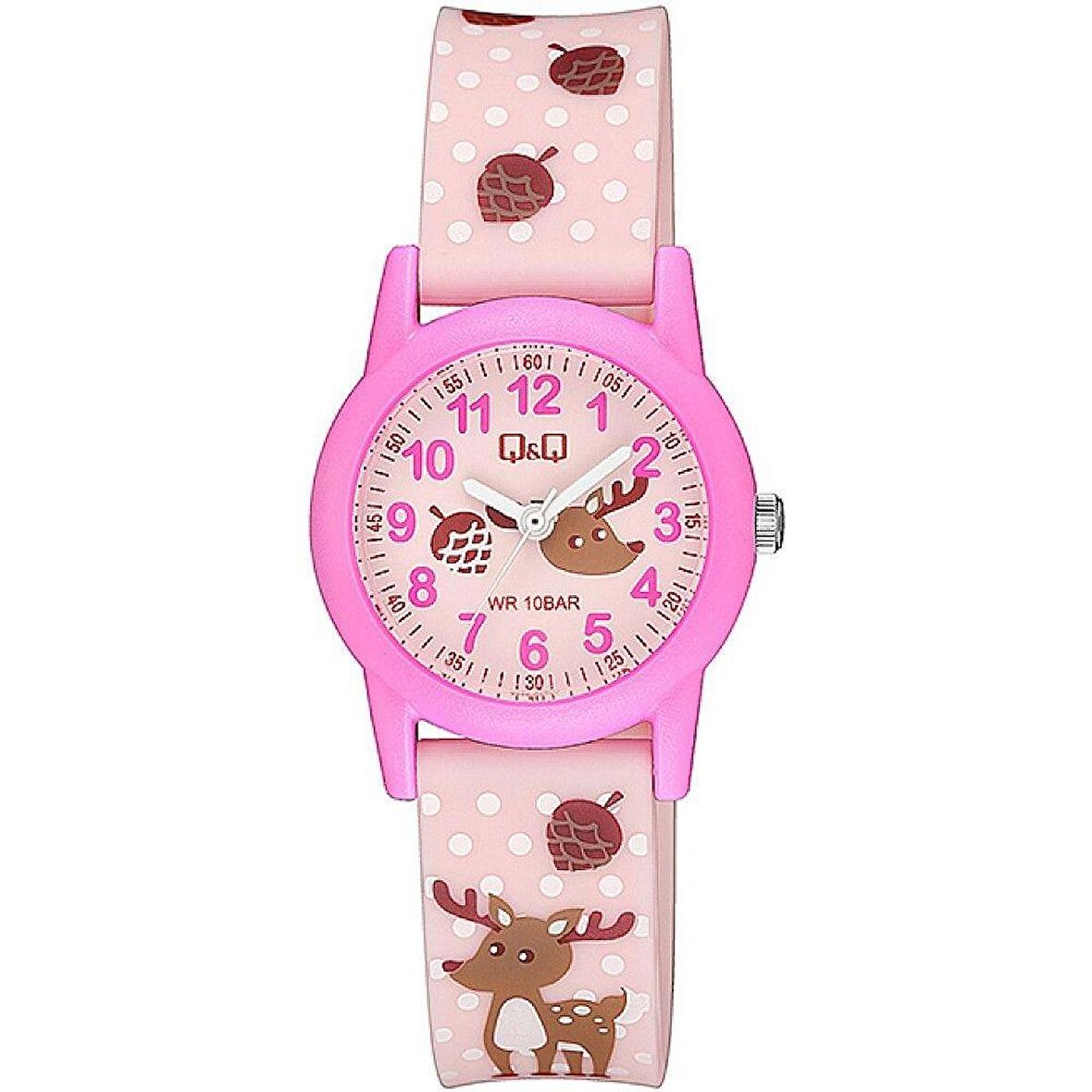 Q&Q V22A-015VY PEMBE SİLİKON KORDON RAKAMLI ÇOCUK KOL SAATİ