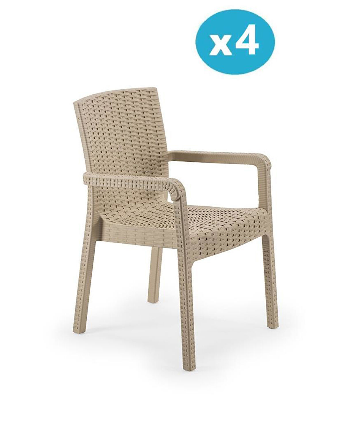 Omnipazar SY-2527 Royale Hasır Desenli Rattan Bahçe Koltuk Sandalye 4'lü Set
