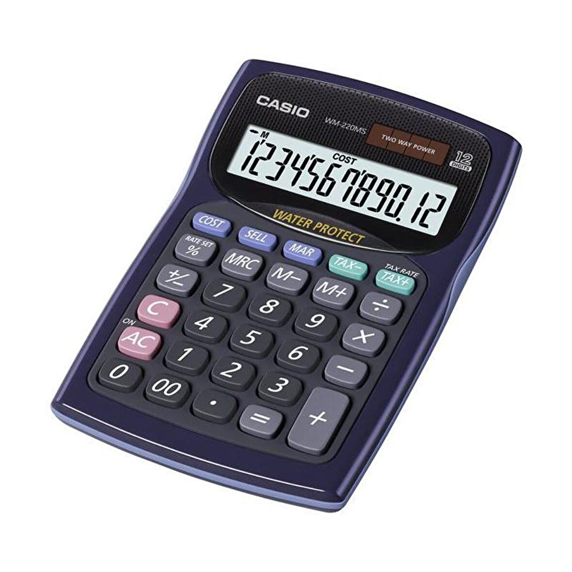 Casio WM-220MS-BU Su ve Toza Dayanıklı 12 Haneli Masa Üstü Hesap Makinesi