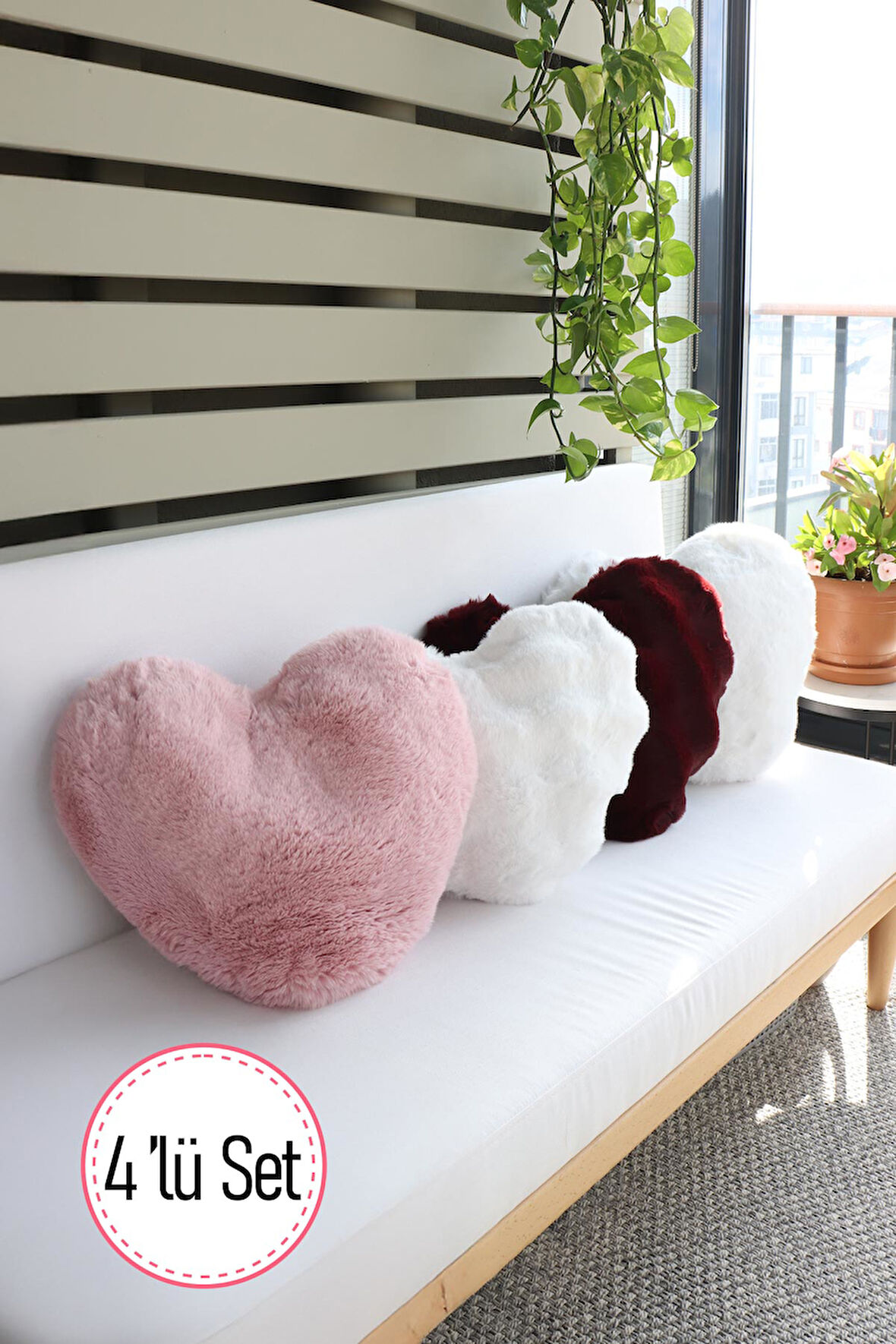 Kalp Şekilli Sevgililer Gününe Özel Love Peluş Ve Bubble Dekoratif Yastık,4 Adet Kırlent Kılıfı