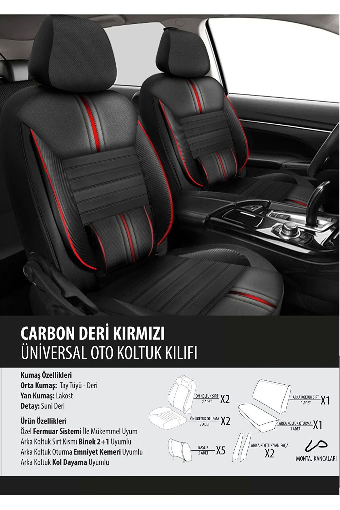 Citroen Ds4 Koltuk Kılıfı Carbon Deri Kırmızı