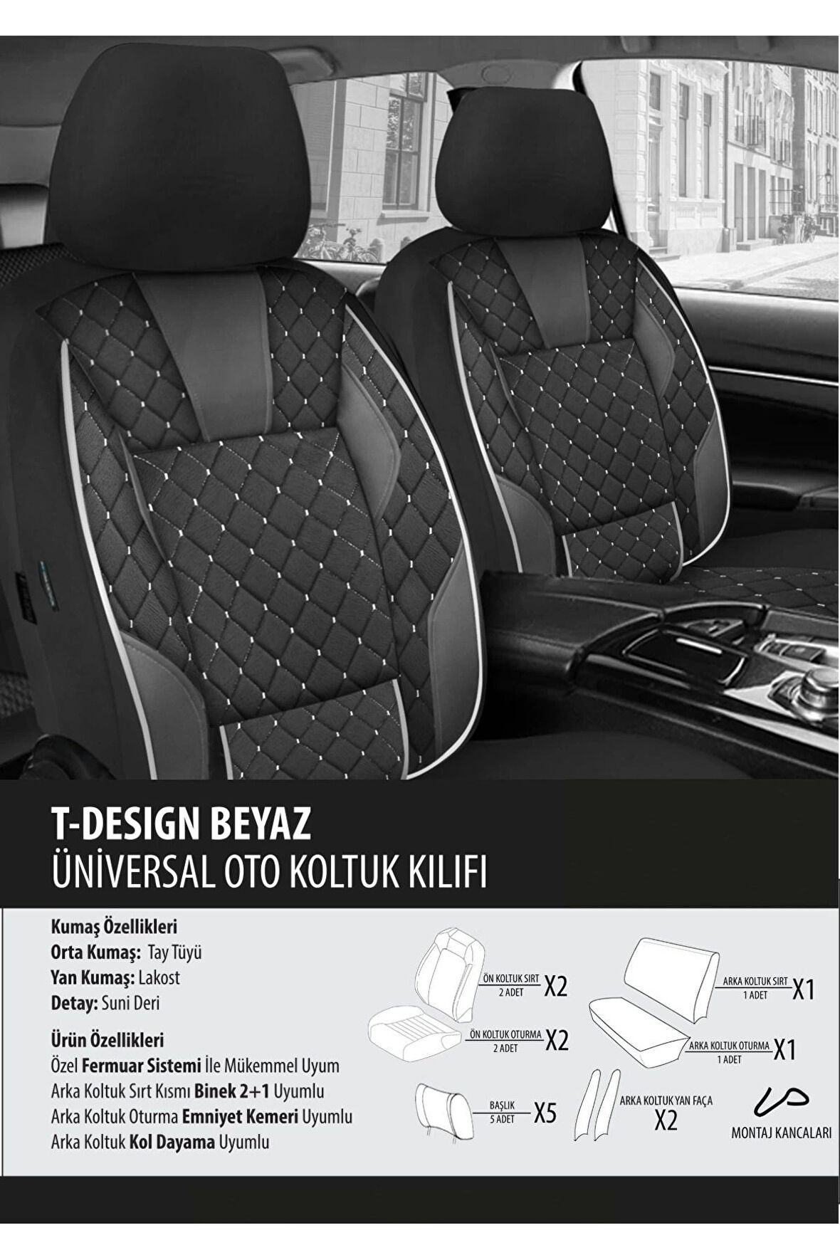 Daihatsu Sirion Koltuk Kılıfı T-desing Beyaz