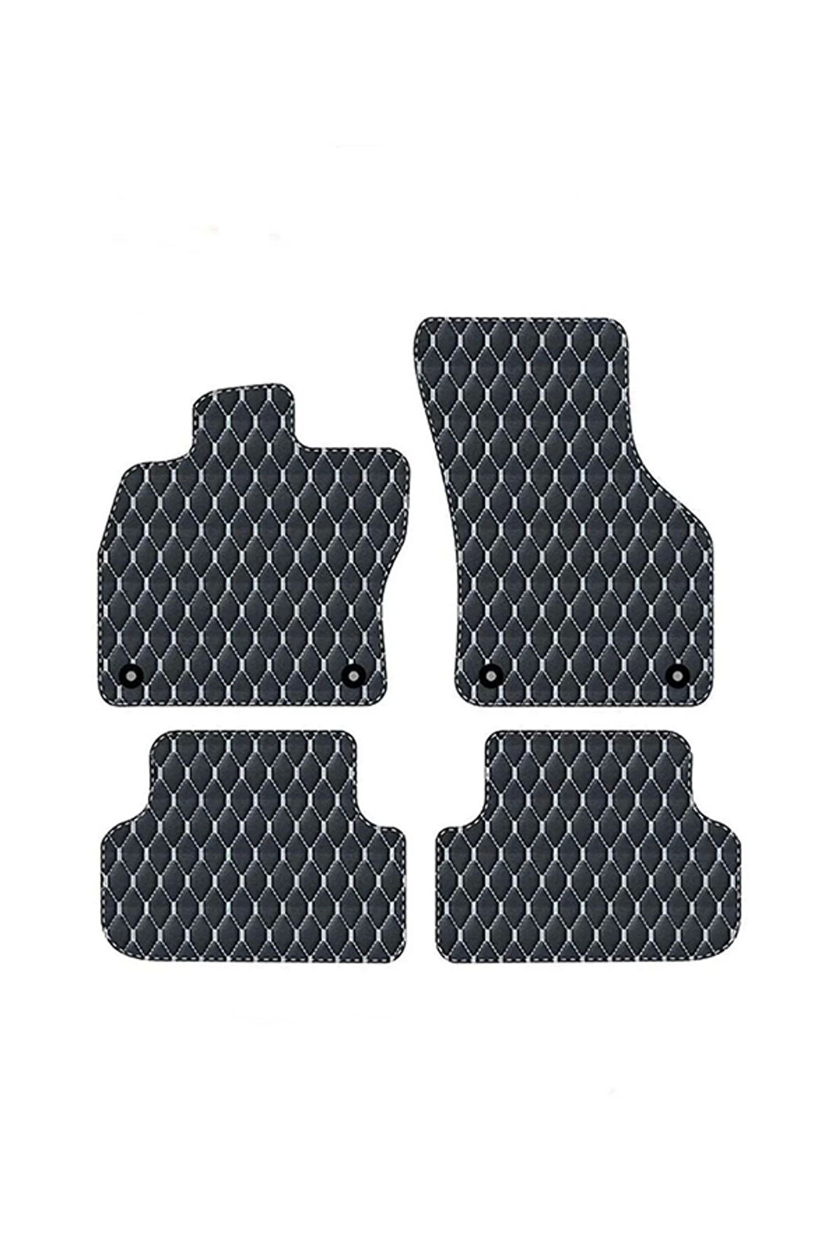 BMW 7 SERİSİ E65 2002-2009 -SHORT Uyumlu Beyaz Dikişli Siyah Deri Paspas