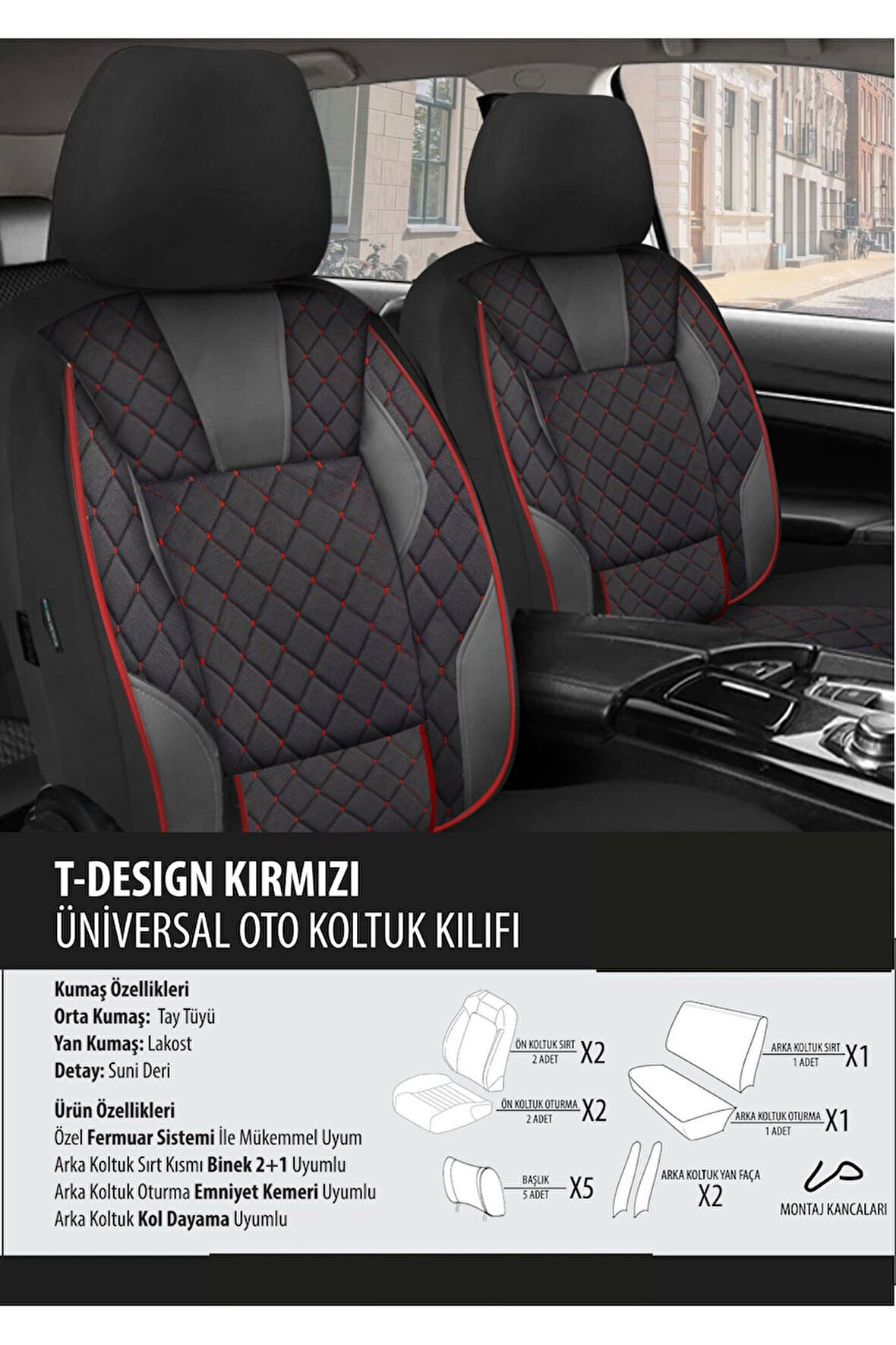 Ssangyong Rodius Koltuk Kılıfı T-desing Kırmızı