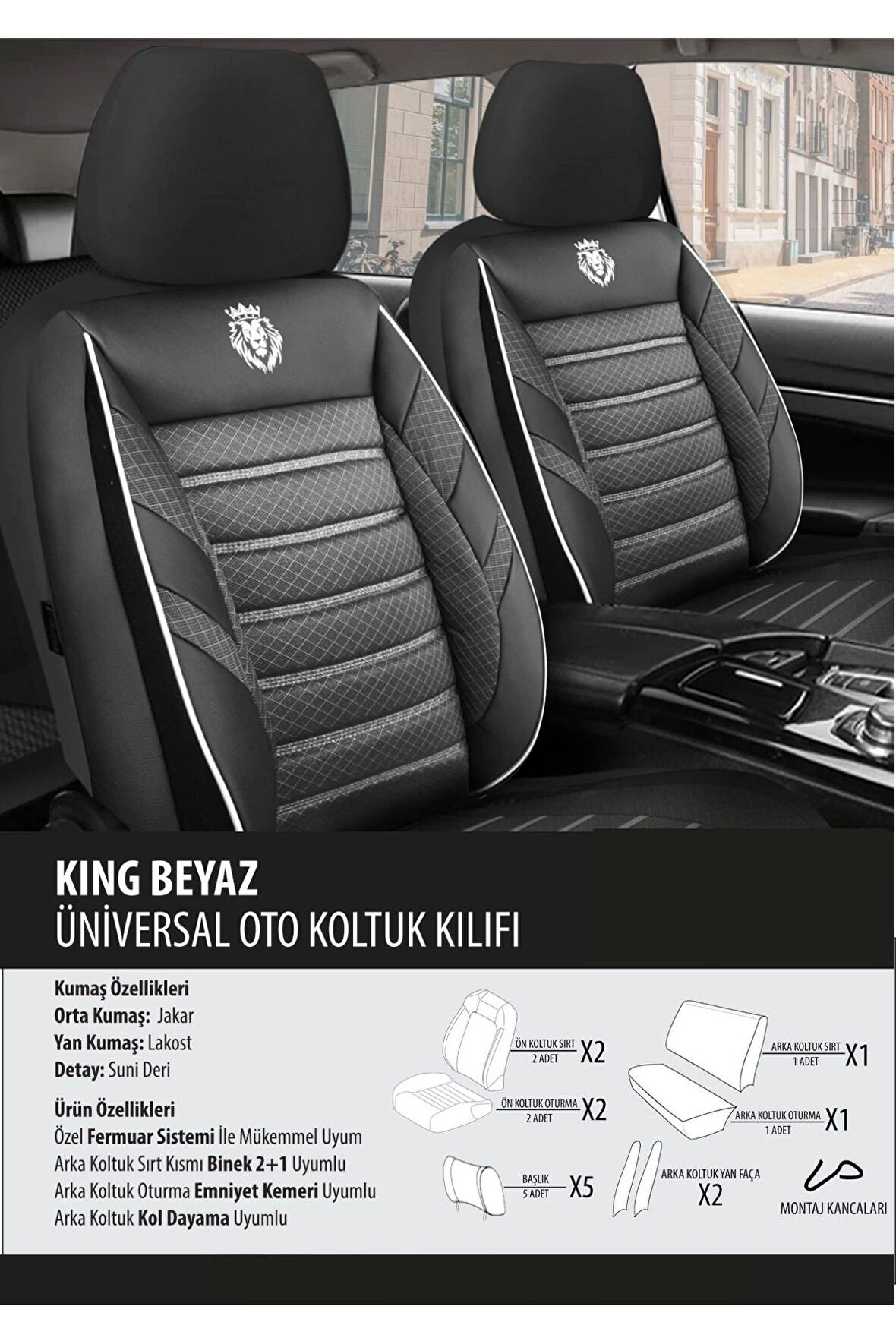 Volvo V50 Koltuk Kılıfı King Beyaz