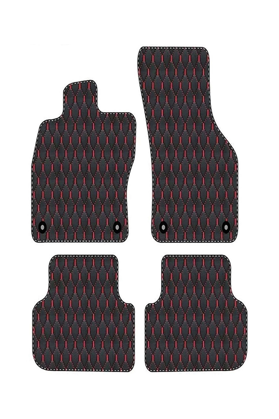 MİTSUBİSHİ LANCER EVO X 2007-2016 Uyumlu Kırmızı Dikişli Siyah Deri Paspas