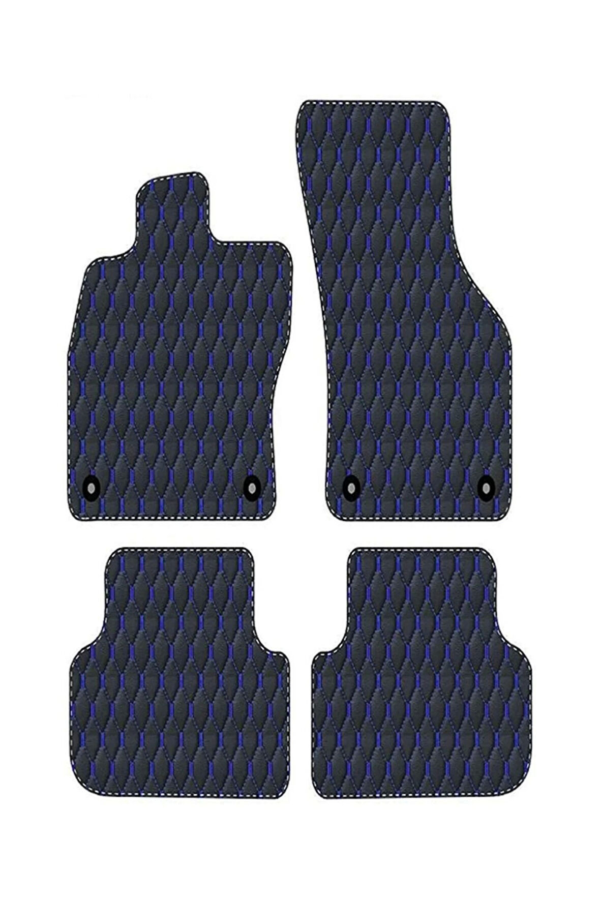 BMW 7 SERİSİ E32 1986-1994 -SHORT   Uyumlu Mavi Dikişli Siyah Deri Paspas