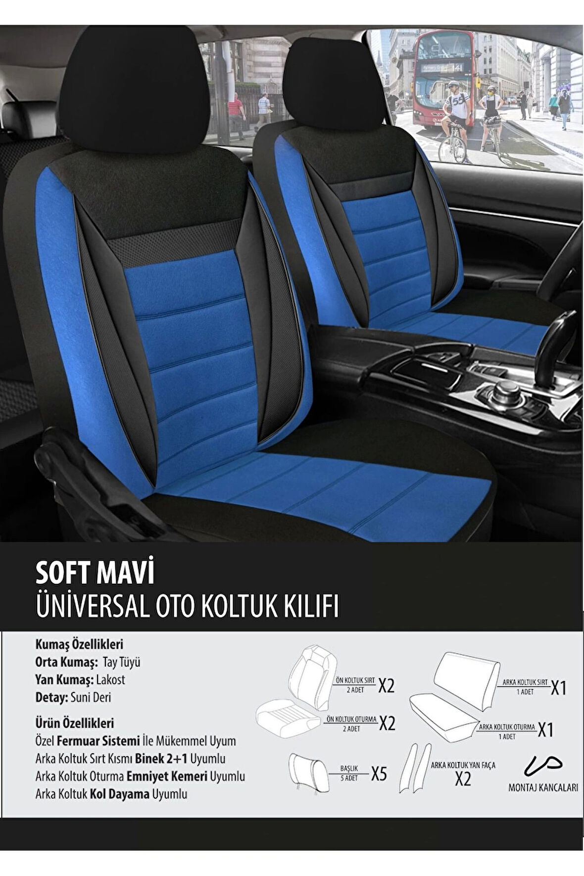 Ford Connect Koltuk Kılıfı Soft Mavi