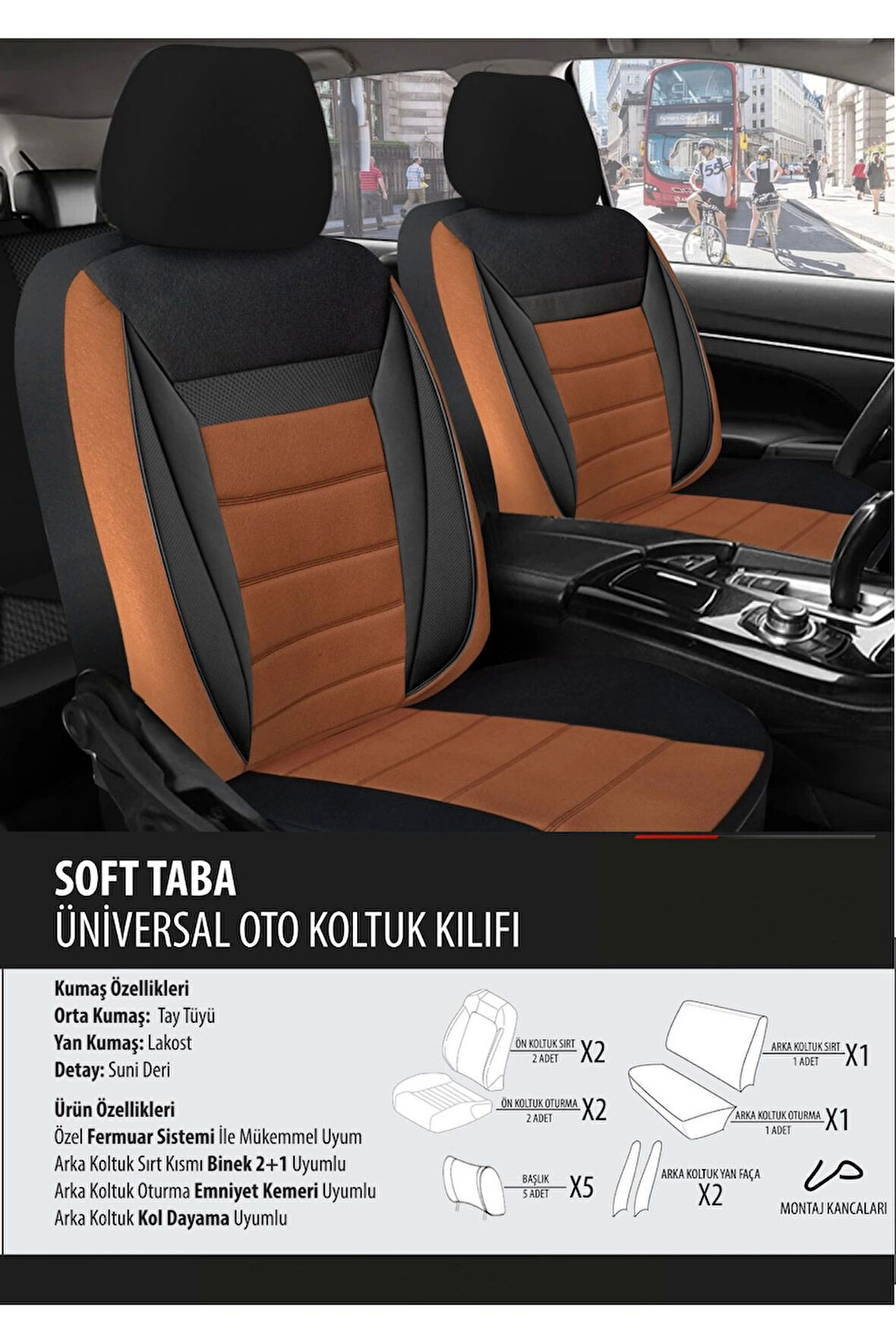 Hyundai I20 Koltuk Kılıfı Soft Taba