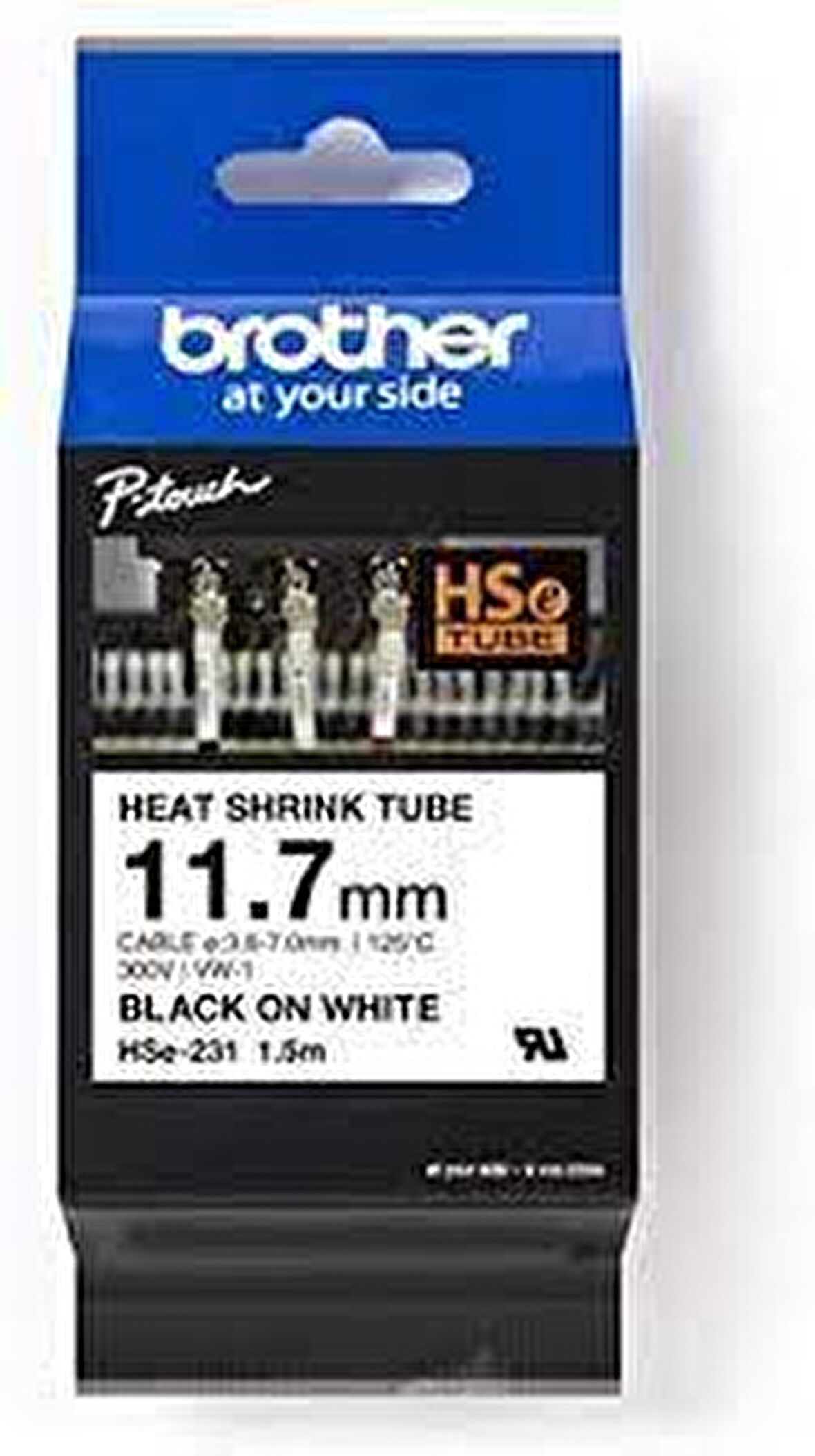 BROTHER P-TOUCH HSE-231 - ISI İLE DARALAN MAKARON BEYAZ ÜZERİNE SİYAH 11.7 MM
